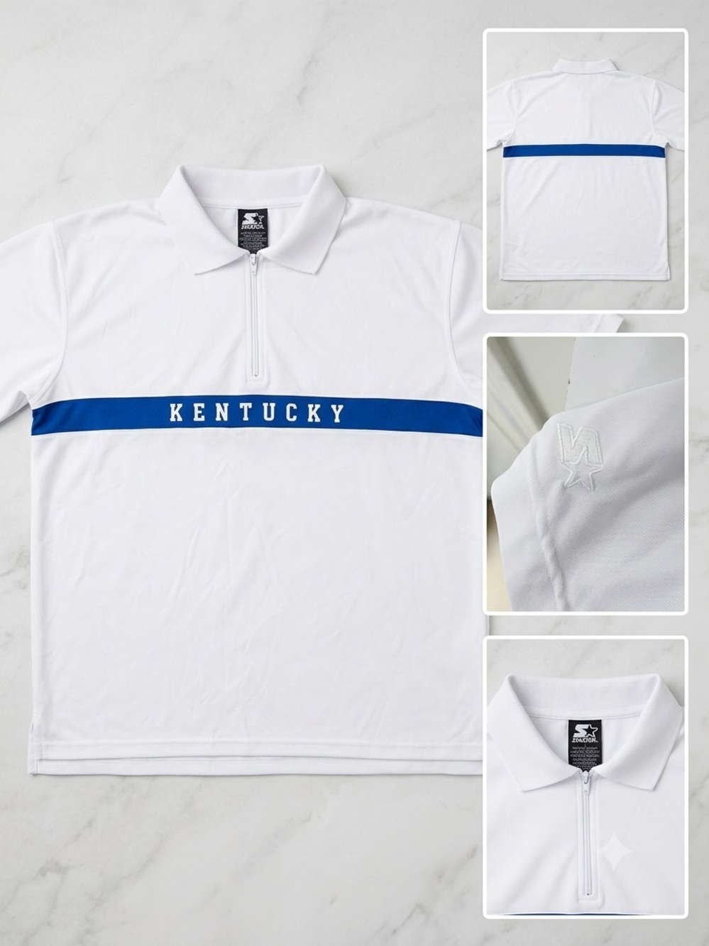STARTER White Polo with Blue Chest Band and KENTUCKY Logo